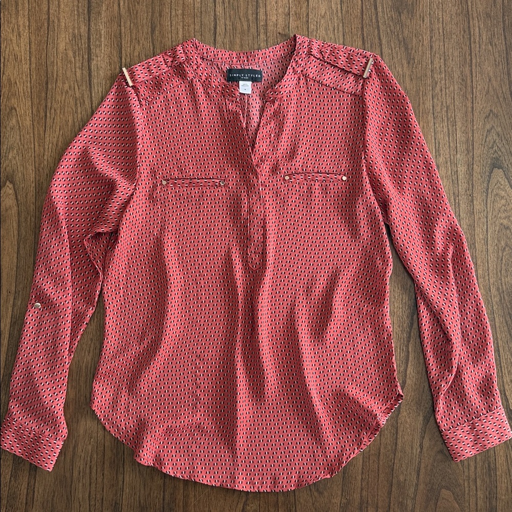 Simply Styled Red Print Long Sleeve Blouse